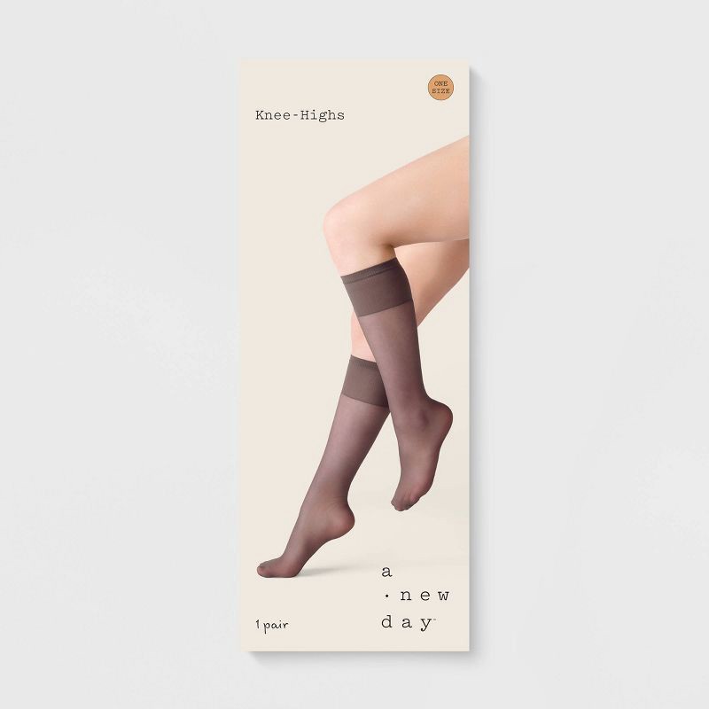 slide 2 of 2, Women's Sheer Fashion Knee Highs - A New Day™ Soft Brown One Size, 1 ct