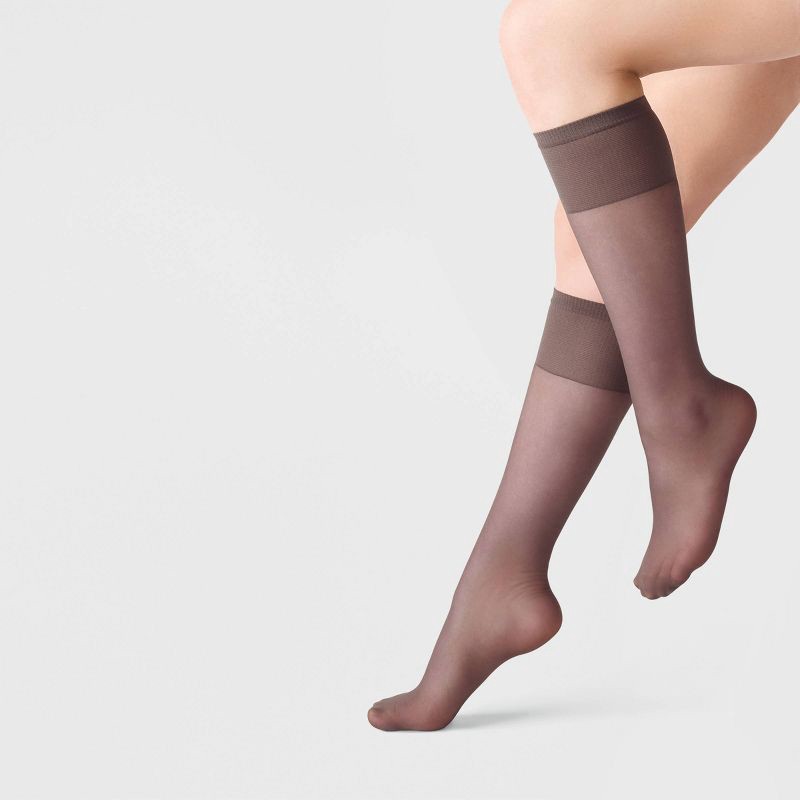 slide 1 of 2, Women's Sheer Fashion Knee Highs - A New Day™ Soft Brown One Size, 1 ct