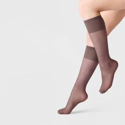 Women's Sheer Fashion Knee Highs - A New Day™ Soft Brown One Size