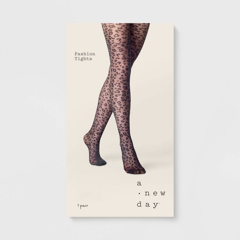 slide 2 of 2, Women's Leopard Sheer Tights - A New Day™ Black S/M, 1 ct