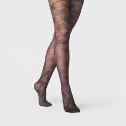 Women's Floral Vine Mesh Tights - A New Day™ Black S/M
