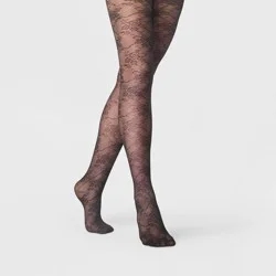 Women's Floral Vine Mesh Tights - A New Day™ Black L/XL