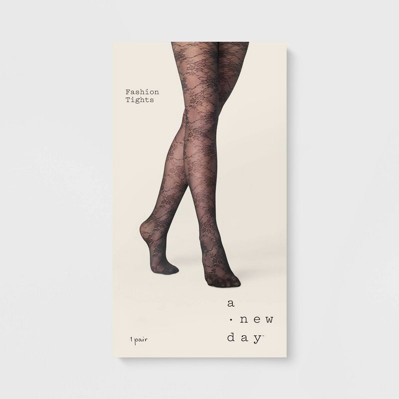 slide 2 of 2, Women's Floral Vine Mesh Tights - A New Day™ Black 1X/2X, 1 ct