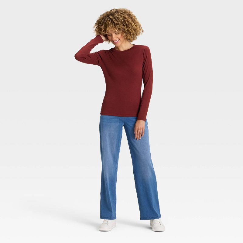 slide 3 of 4, Women's Slim Fit Long Sleeve Top - A New Day™ Maroon S, 1 ct