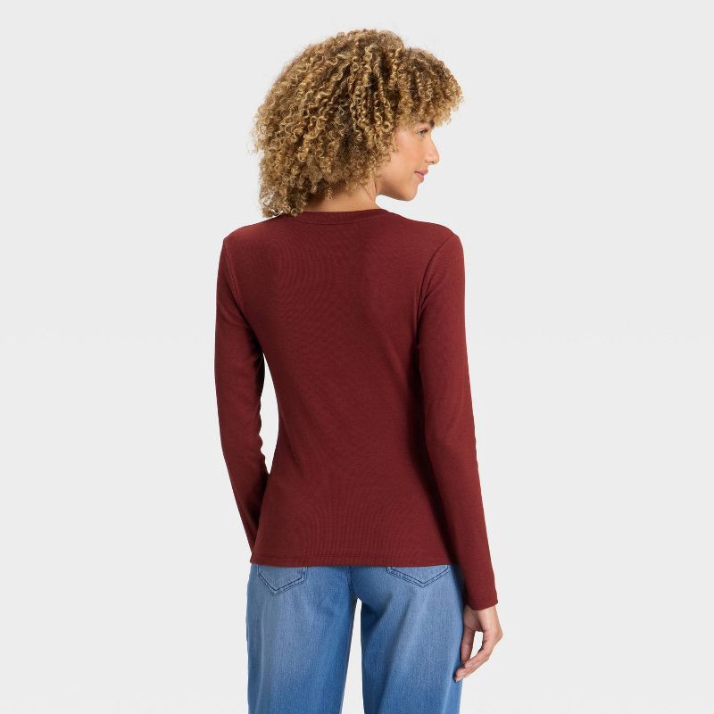 slide 2 of 4, Women's Slim Fit Long Sleeve Top - A New Day™ Maroon M, 1 ct