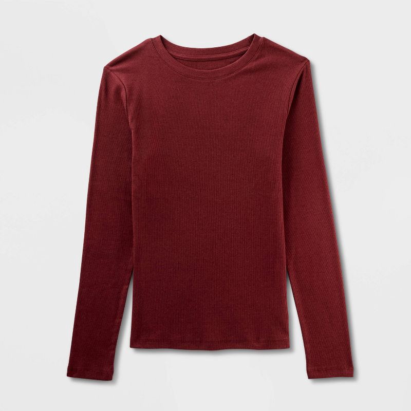 slide 4 of 4, Women's Slim Fit Long Sleeve Top - A New Day™ Maroon L, 1 ct