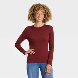 Women's Slim Fit Long Sleeve Top - A New Day™ Maroon L
