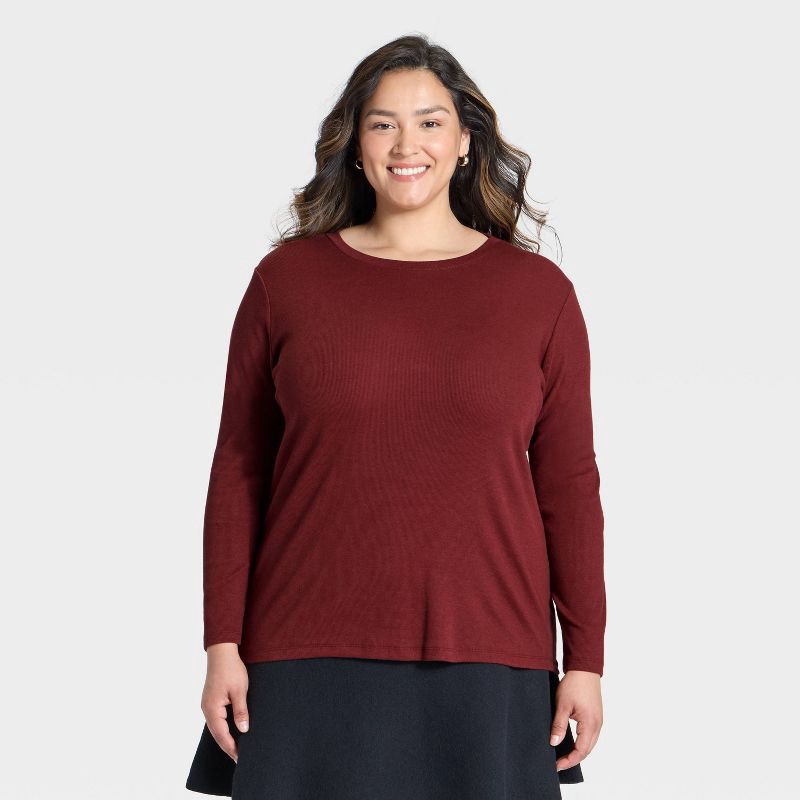 slide 1 of 3, Women's Slim Fit Long Sleeve Top - A New Day™ Maroon XXL, 1 ct