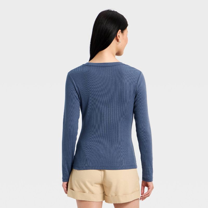 slide 2 of 4, Women's Slim Fit Long Sleeve Top - A New Day™ Dark Blue S, 1 ct