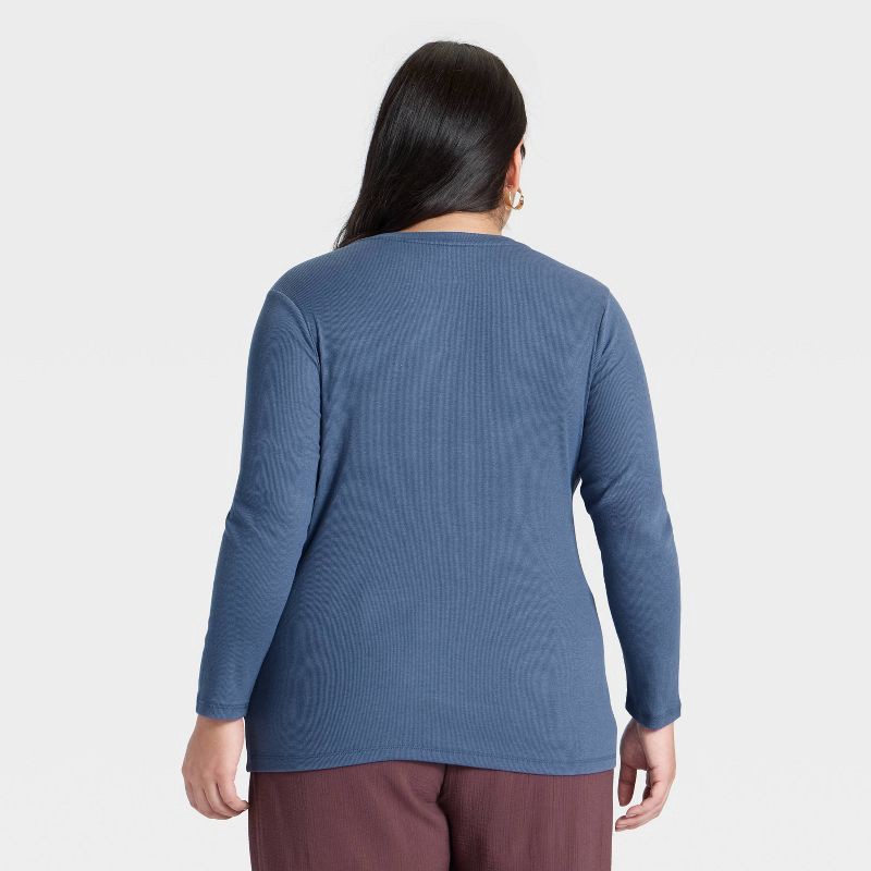 slide 2 of 4, Women's Slim Fit Long Sleeve Top - A New Day™ Dark Blue M, 1 ct