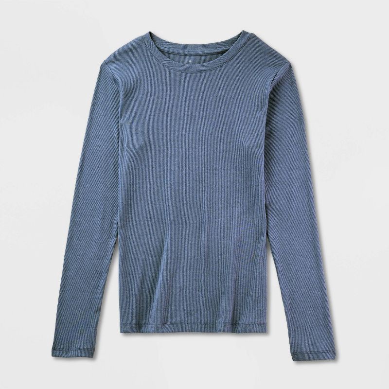 slide 4 of 4, Women's Slim Fit Long Sleeve Top - A New Day™ Dark Blue M, 1 ct