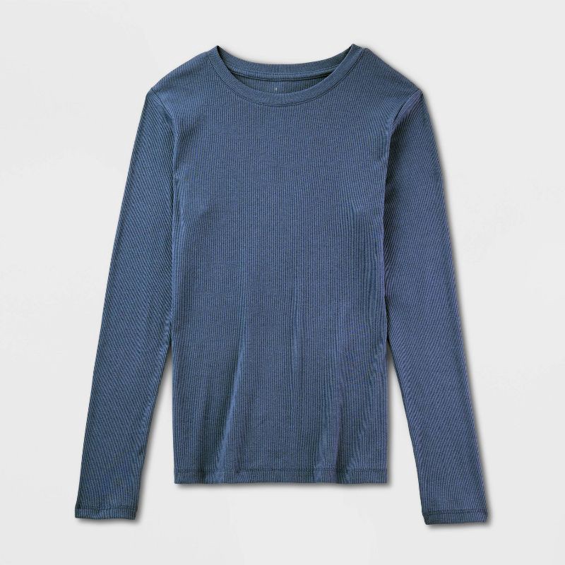 slide 4 of 4, Women's Slim Fit Long Sleeve Top - A New Day™ Dark Blue L, 1 ct