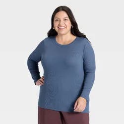Women's Slim Fit Long Sleeve Top - A New Day™ Dark Blue L