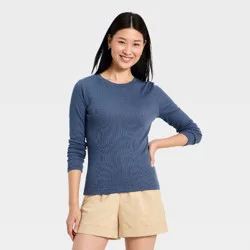 Women's Slim Fit Long Sleeve Top - A New Day™ Dark Blue L