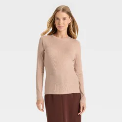 Women's Slim Fit Long Sleeve Top - A New Day™ Pink M
