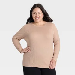 Women's Slim Fit Long Sleeve Top - A New Day™ Blush Pink XXL