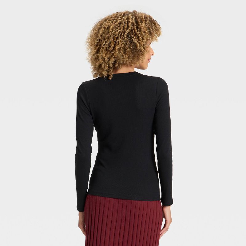 slide 2 of 4, Women's Slim Fit Long Sleeve Top - A New Day™ Black L, 1 ct