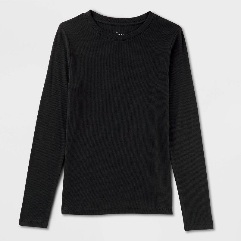 slide 4 of 4, Women's Slim Fit Long Sleeve Top - A New Day™ Black L, 1 ct
