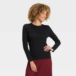 Women's Slim Fit Long Sleeve Top - A New Day™ Black L