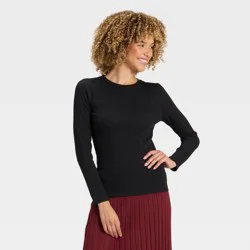 Women's Slim Fit Long Sleeve Top - A New Day™ Black XL
