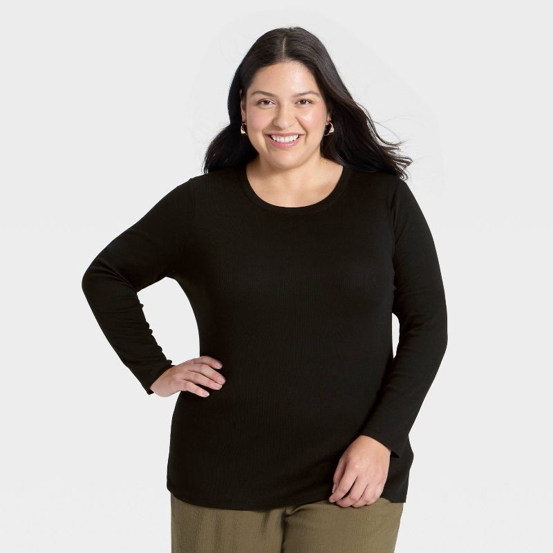slide 1 of 3, Women's Slim Fit Long Sleeve Top - A New Day™ Black XXL, 1 ct