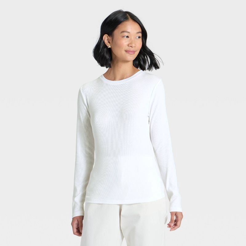 slide 1 of 4, Women's Slim Fit Long Sleeve Top - A New Day™ White S, 1 ct
