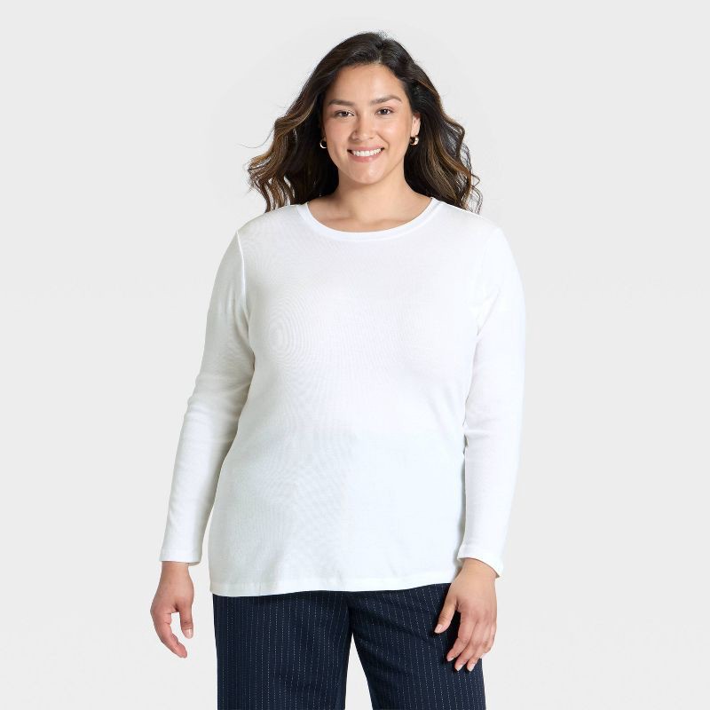 slide 1 of 3, Women's Slim Fit Long Sleeve Top - A New Day™ White XXL, 1 ct