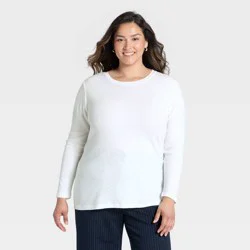 Women's Slim Fit Long Sleeve Top - A New Day™ White XXL