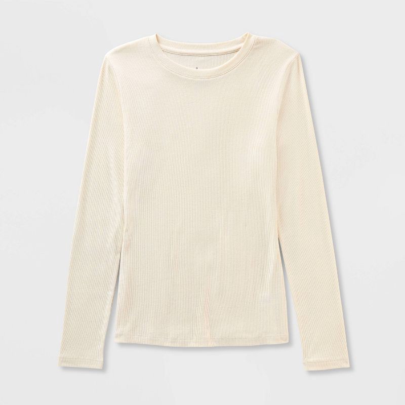 slide 4 of 4, Women's Slim Fit Long Sleeve Top - A New Day™ Cream S, 1 ct