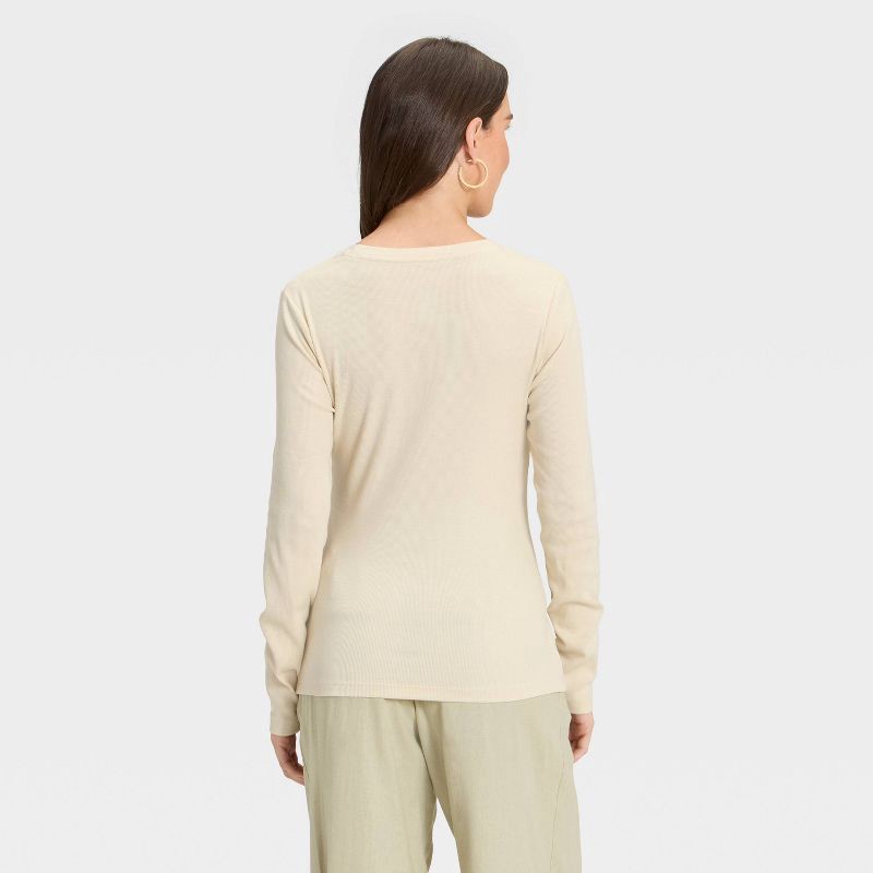 slide 2 of 4, Women's Slim Fit Long Sleeve Top - A New Day™ Cream M, 1 ct