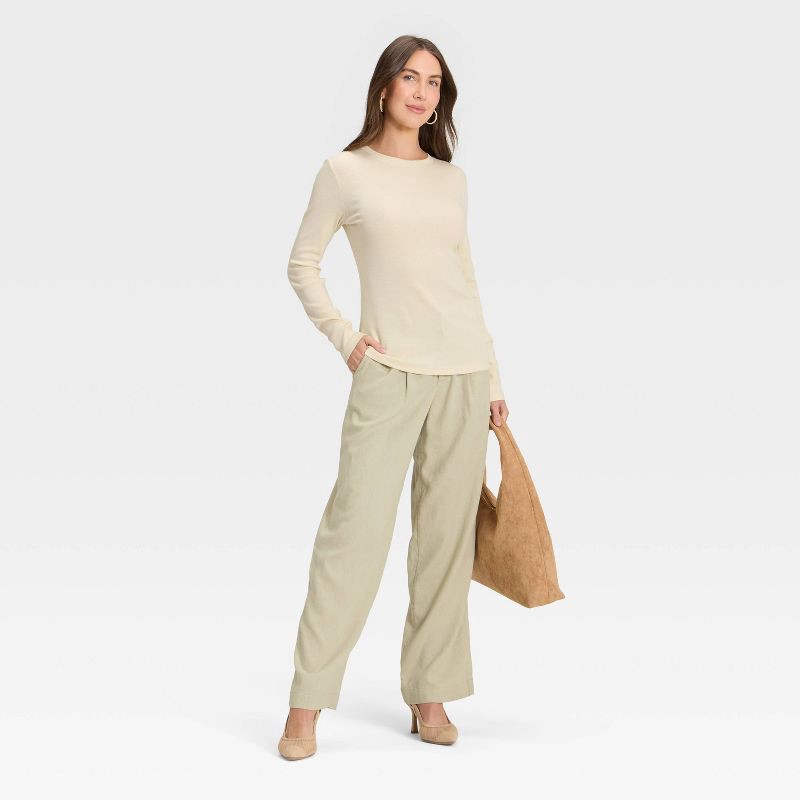 slide 3 of 4, Women's Slim Fit Long Sleeve Top - A New Day™ Cream XL, 1 ct