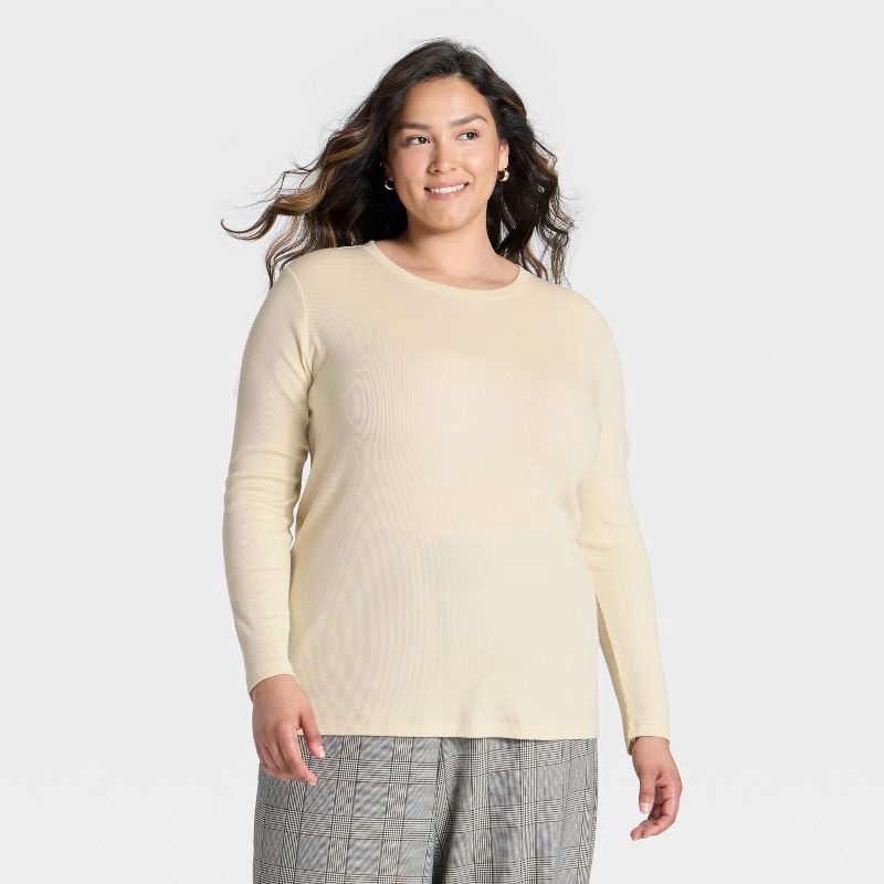 slide 1 of 3, Women's Slim Fit Long Sleeve Top - A New Day™ Cream XXL, 1 ct