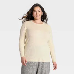 Women's Slim Fit Long Sleeve Top - A New Day™ Cream XXL