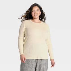 Women's Slim Fit Long Sleeve Top - A New Day™ Cream XXL