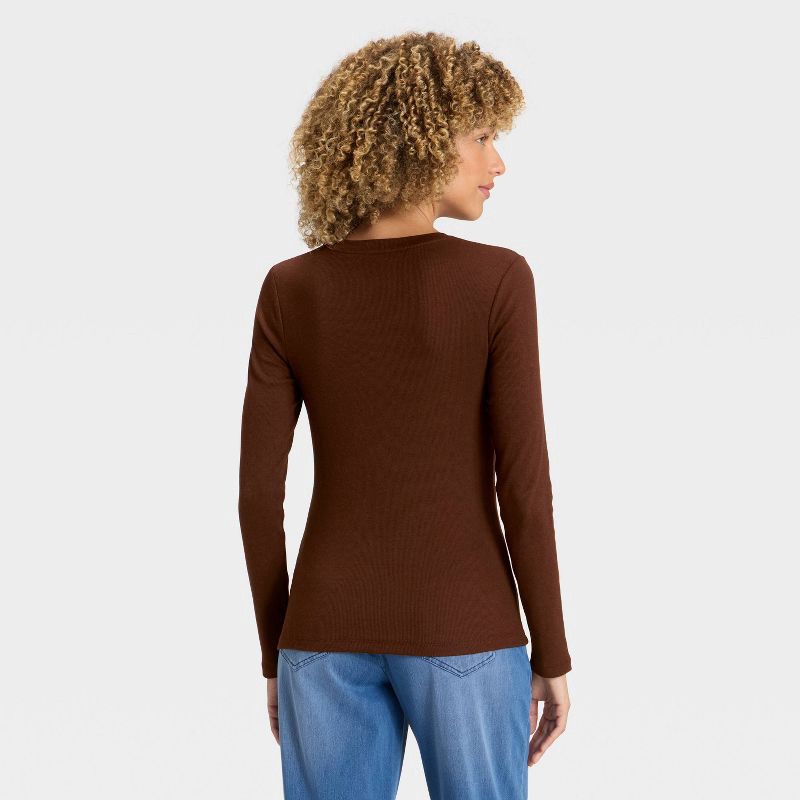 slide 2 of 4, Women's Slim Fit Long Sleeve Top - A New Day™ Dark Brown L, 1 ct