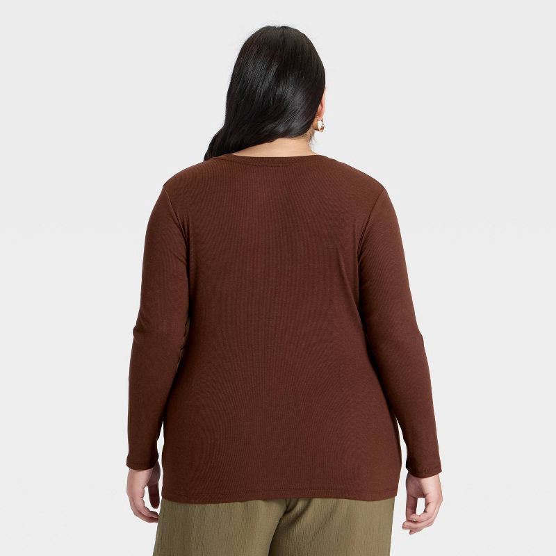 slide 2 of 3, Women's Slim Fit Long Sleeve Top - A New Day™ Dark Brown XXL, 1 ct