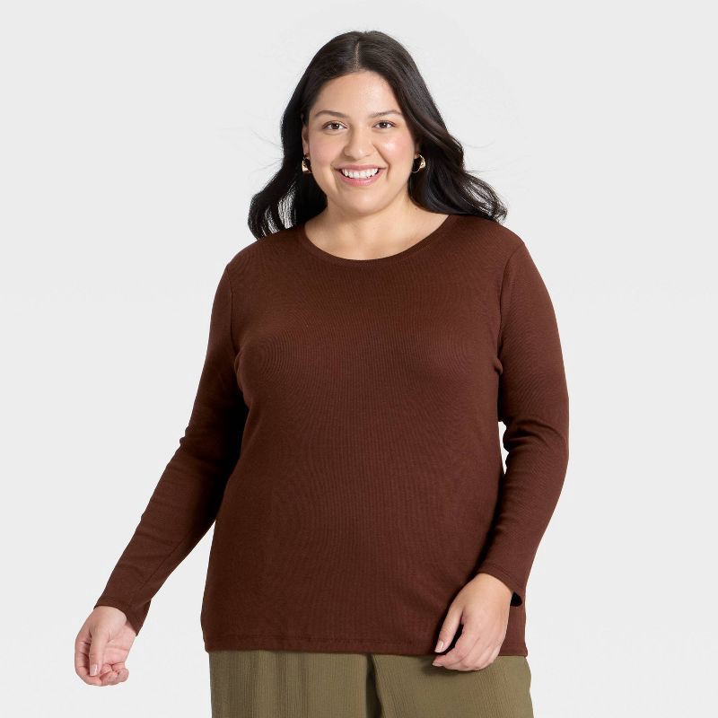 slide 1 of 3, Women's Slim Fit Long Sleeve Top - A New Day™ Dark Brown XXL, 1 ct