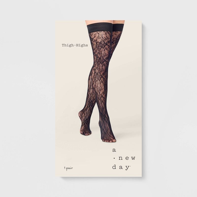 slide 2 of 2, Women's Floral Net Thigh Highs - A New Day™ Black S/M, 1 ct
