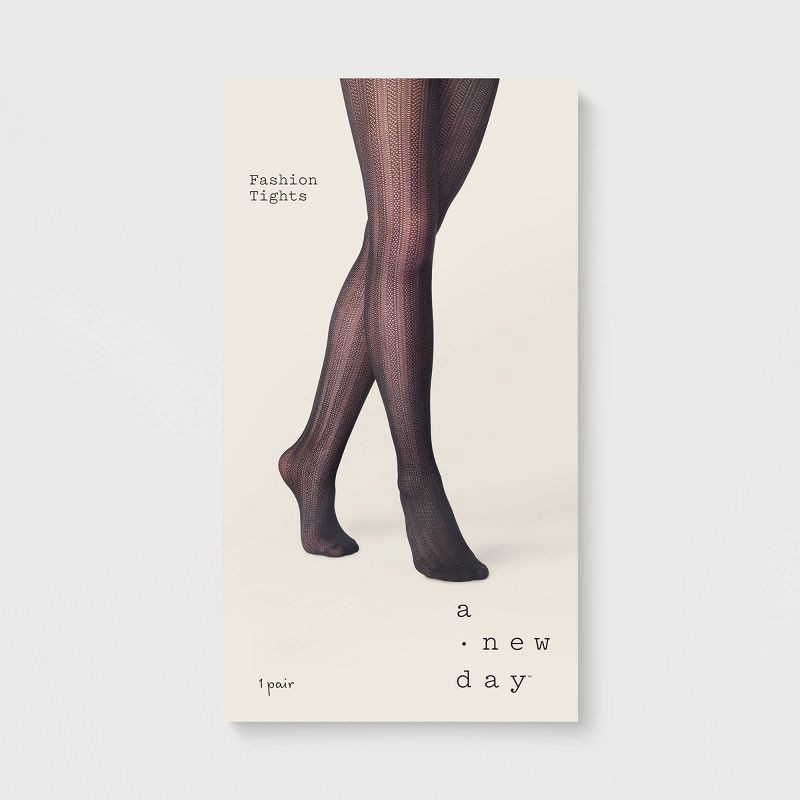 slide 2 of 2, Women's Vertical Striped Openwork Pointelle Tights - A New Day™ Black S/M, 1 ct