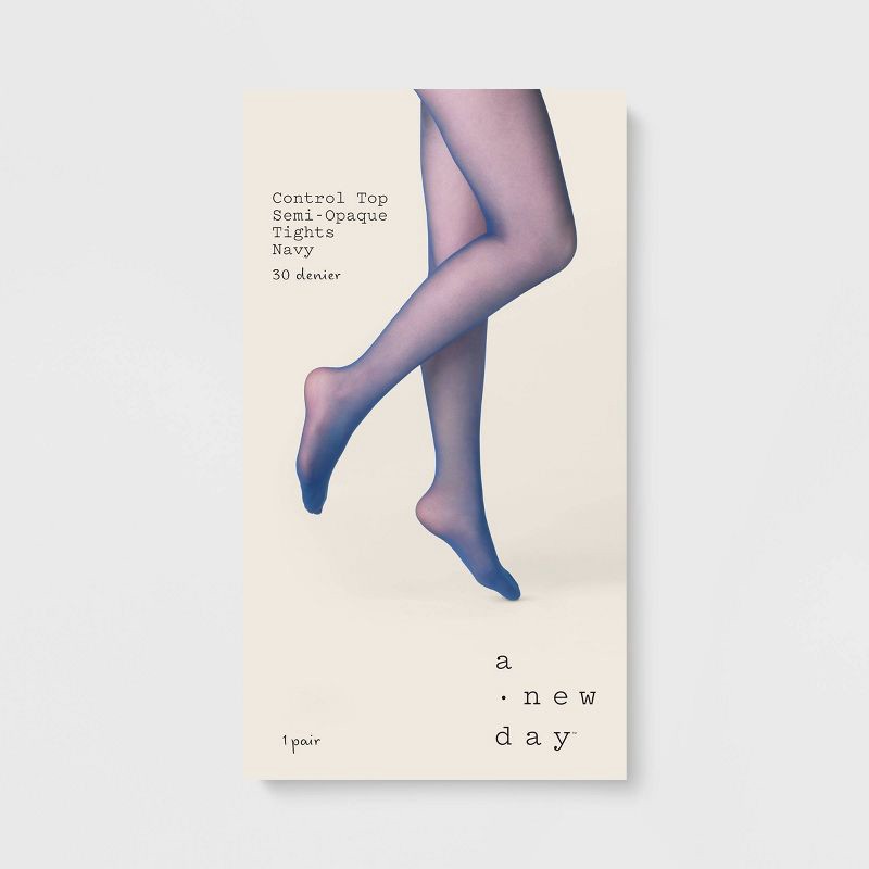 slide 2 of 2, Women's 30D Semi Opaque Control Top Tights - A New Day™ Navy 1X/2X, 1 ct