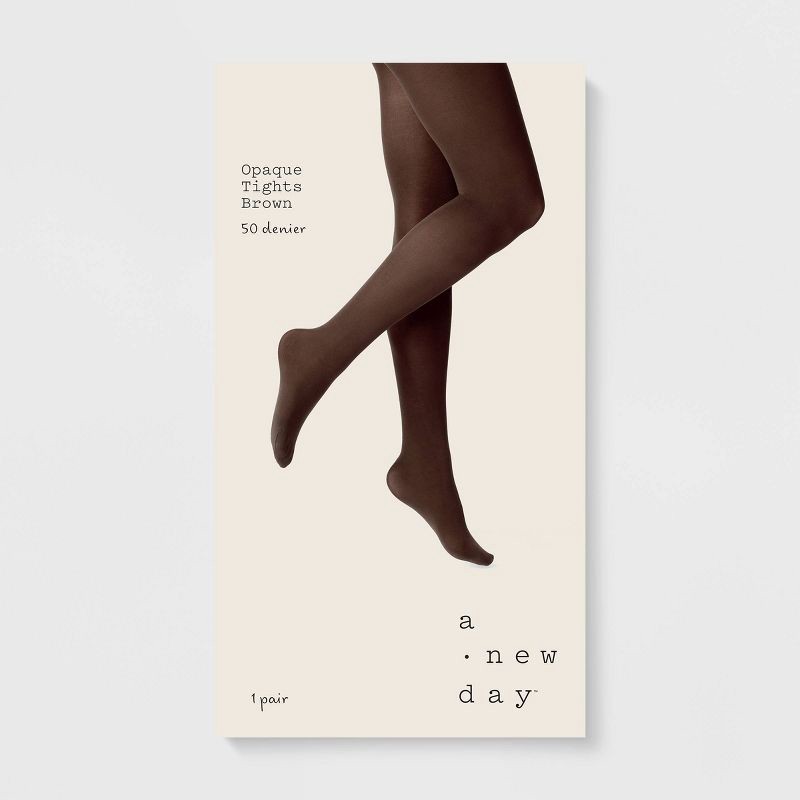 slide 2 of 2, Women's 50D Opaque Tights - A New Day™ Brown L/XL, 1 ct