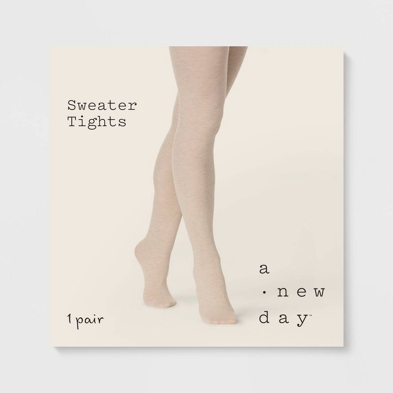slide 2 of 2, Women's Flat Knit Sweater Tights - A New Day™ Oatmeal Heather L/XL, 1 ct