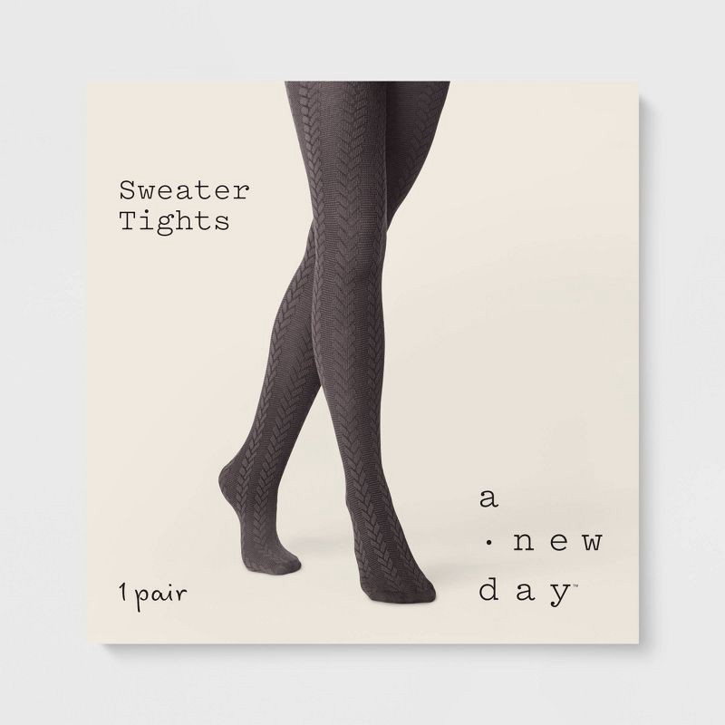 slide 2 of 2, Women's Braided Cable Sweater Tights - A New Day™ Charcoal/Black L/XL, 1 ct