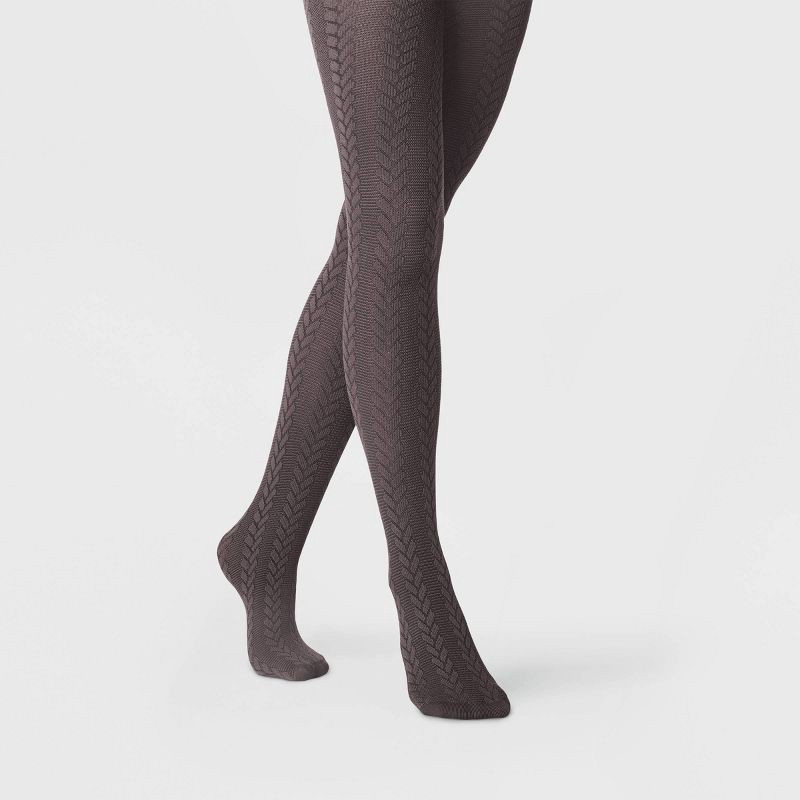 slide 1 of 2, Women's Braided Cable Sweater Tights - A New Day™ Charcoal/Black L/XL, 1 ct