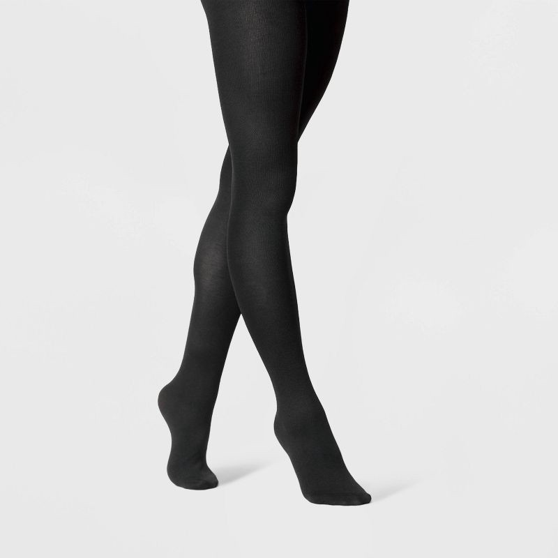 slide 1 of 2, Women's Flat Knit Sweater Tights - A New Day™ Black L/XL, 1 ct