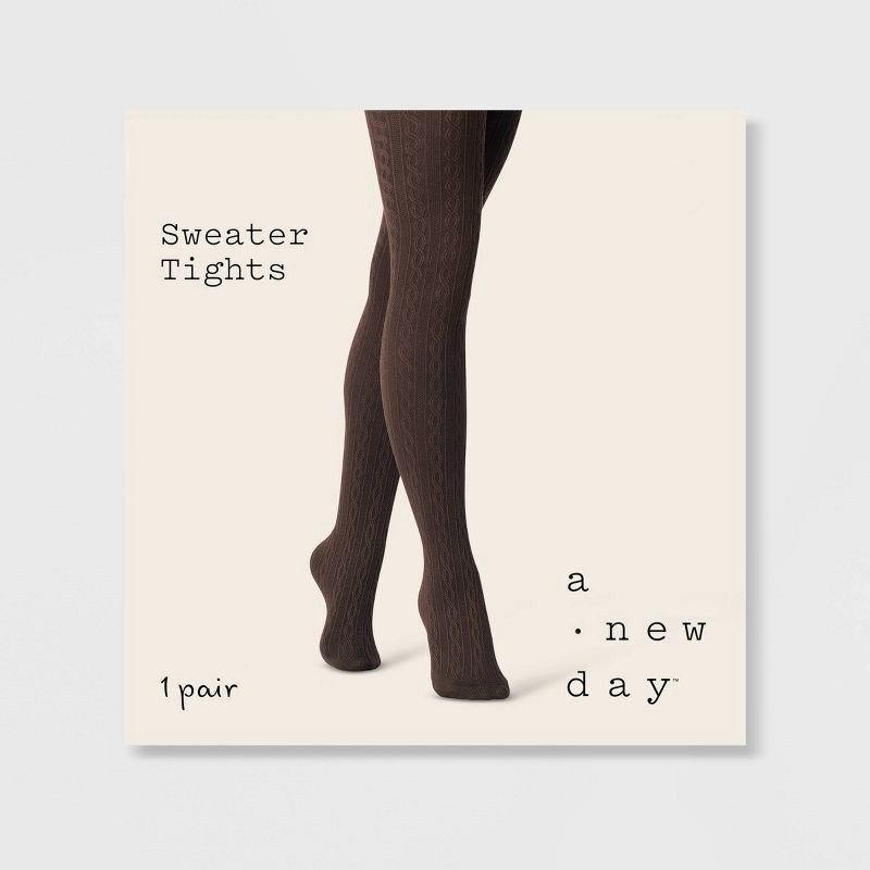 slide 2 of 2, Women's Cable Sweater Tights - A New Day™ Brown M/L, 1 ct