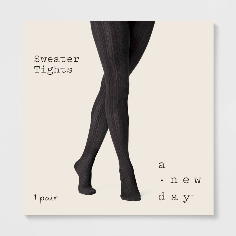 slide 2 of 2, Women's Cable Sweater Tights - A New Day™ Black S/M, 1 ct