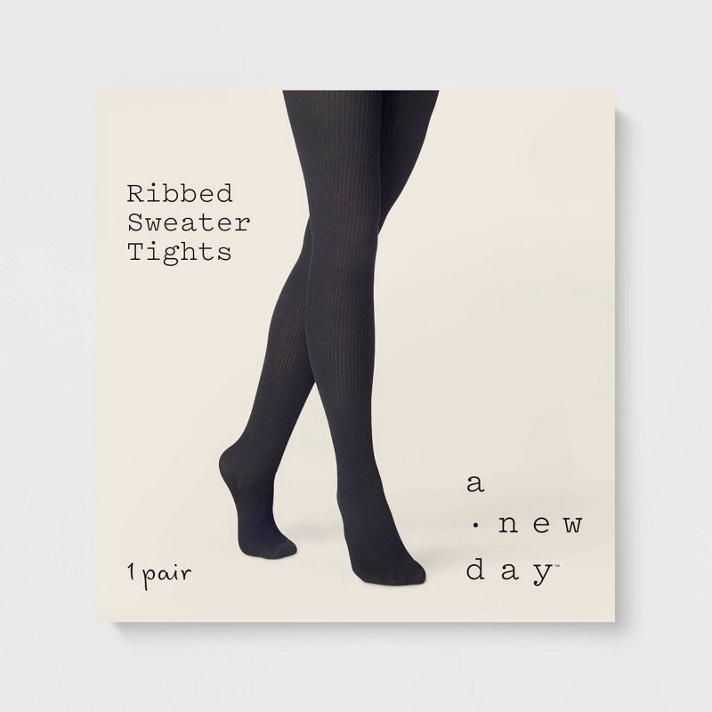 slide 2 of 2, Women's Ribbed Sweater Tights - A New Day™ Black M/L, 1 ct