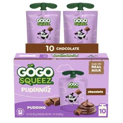 GoGo SqueeZ PuddingZ Gluten Free Chocolate Snack Pudding On-the-Go Squeeze Pouches - 30oz/10ct