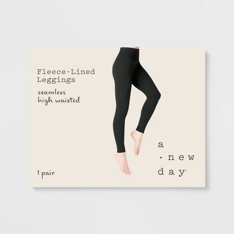 slide 2 of 2, Women's High Waist Cotton Seamless Fleece Lined Leggings - A New Day™ Black L/XL, 1 ct
